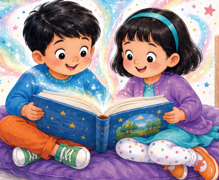 Two children reading together